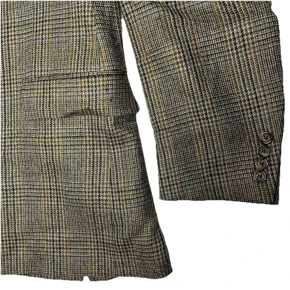 Vintage Burberry London 100% Wool Plaid Blue Brown jacket blazer 40R Luxury